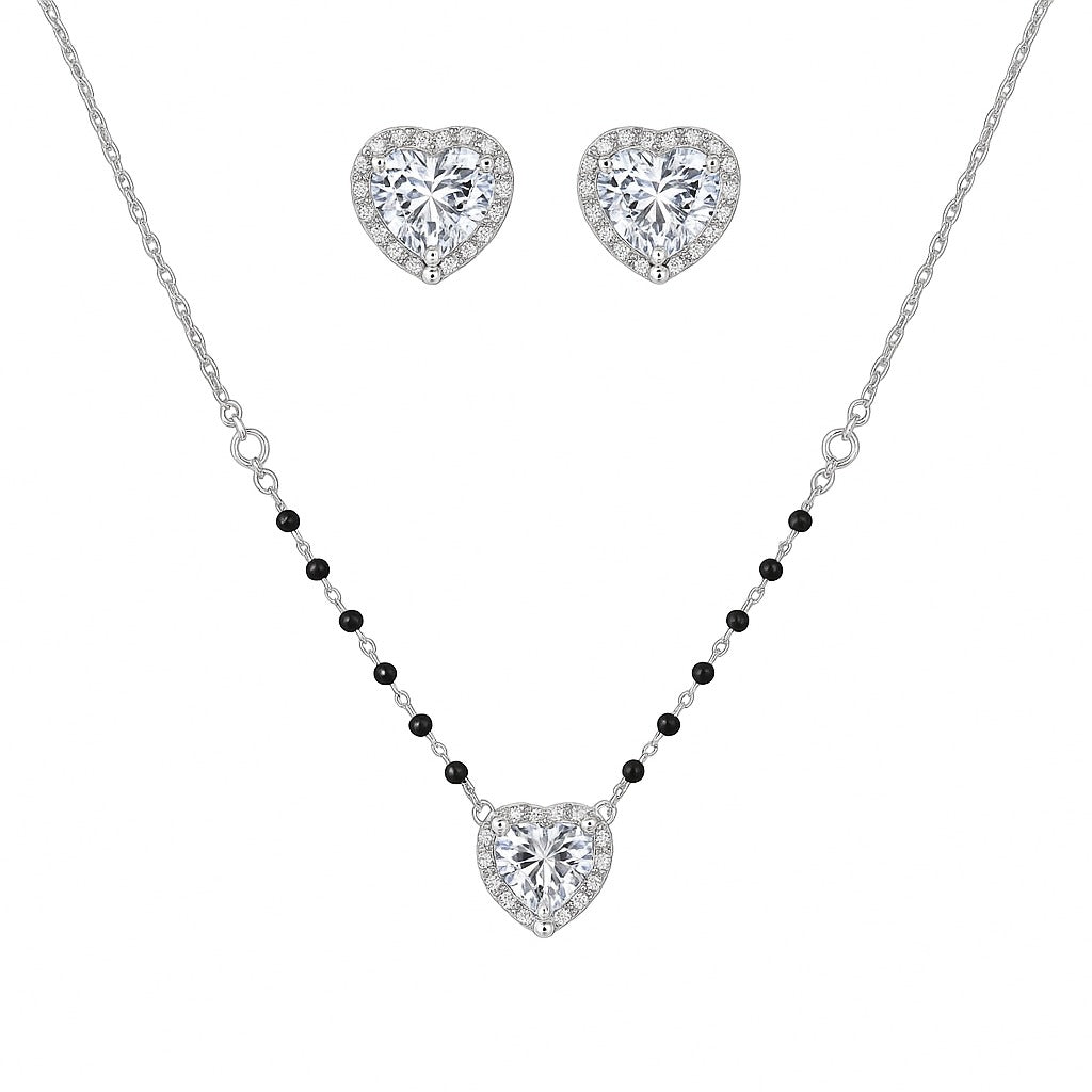 Crystal Mangalsutra Silver Pendant Set