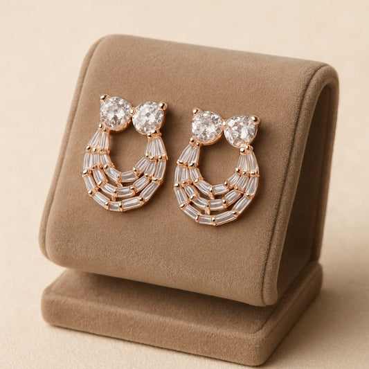 Heart Glow Rose Gold Studs Silver Earrings