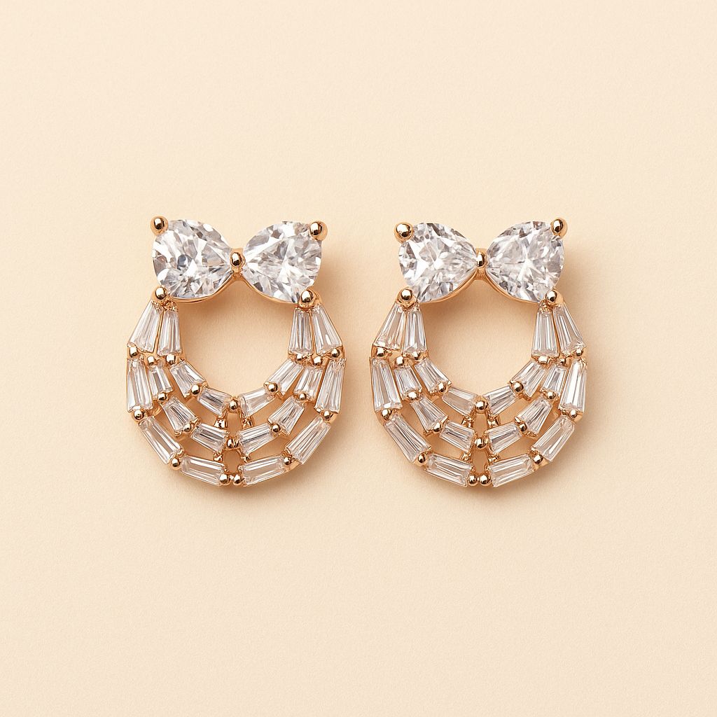 Heart Glow Rosegold Studs Silver Earrings