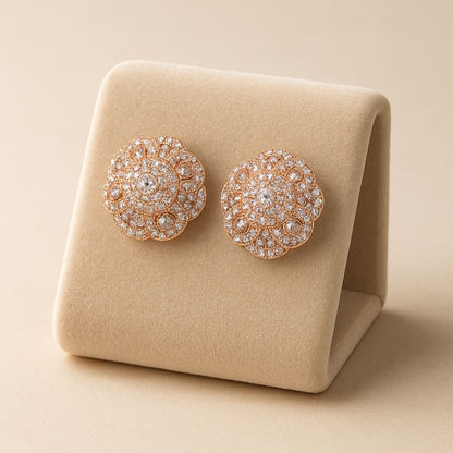 Crystal Shimmer Rosegold Studs Silver Earrings