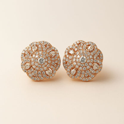 Crystal Shimmer Rosegold Studs Silver Earrings