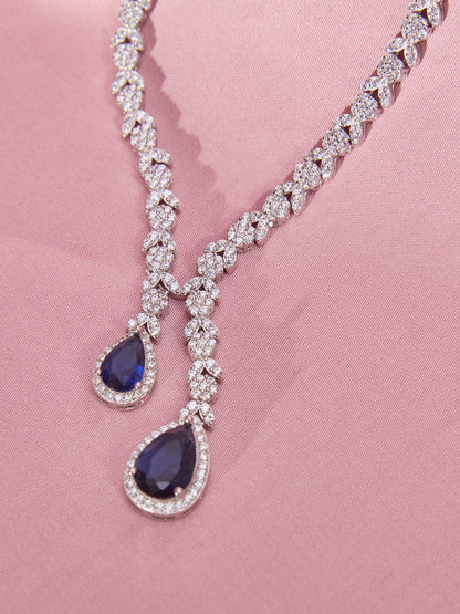 Cocktail Sapphire Silver Necklace Set