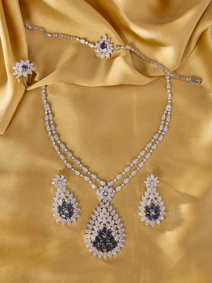 Sapphire Aura Silver Necklace Set