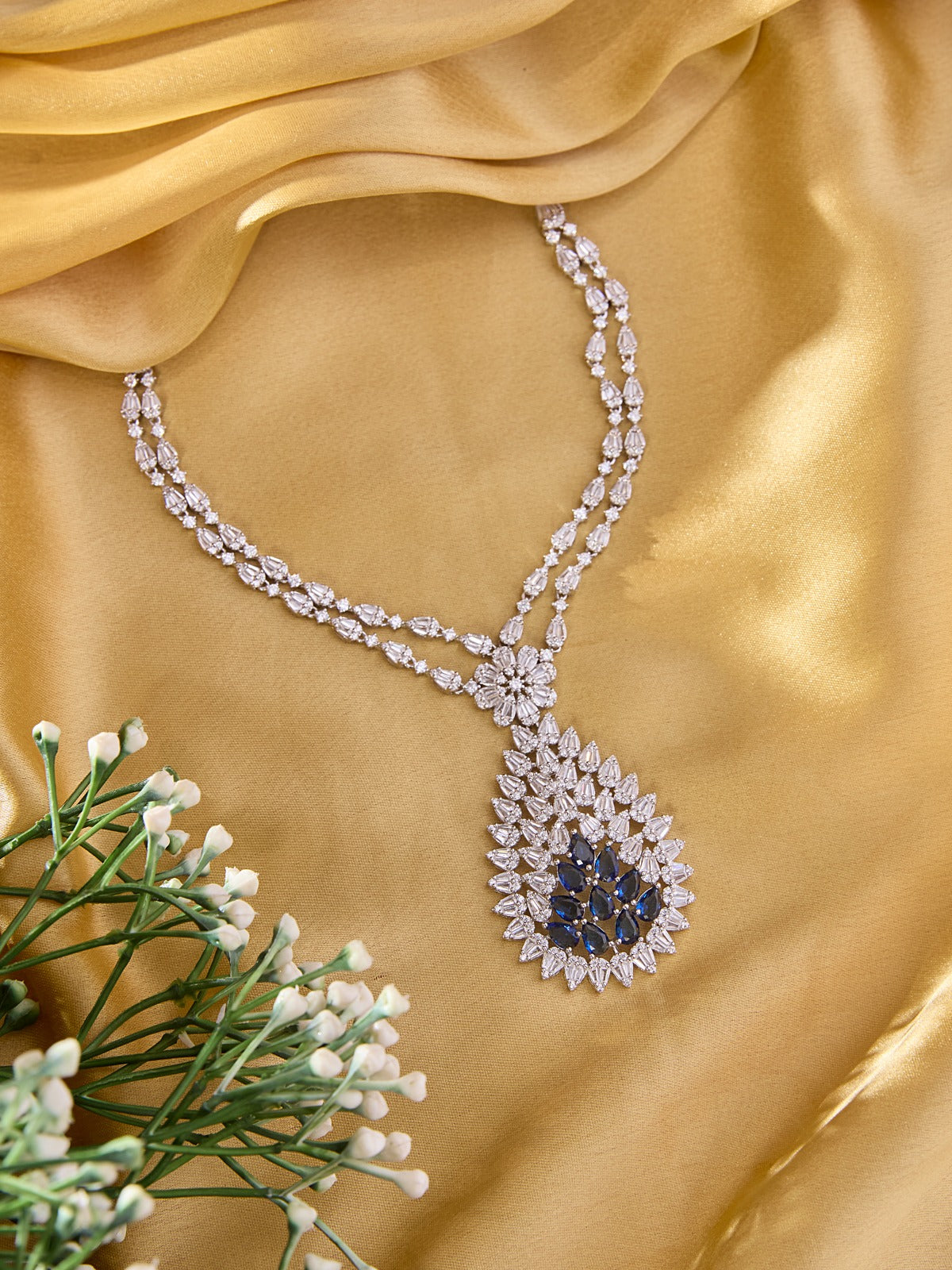 Sapphire Aura Silver Necklace Set