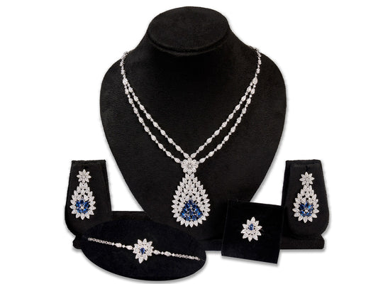 Sapphire Aura Silver Necklace Set