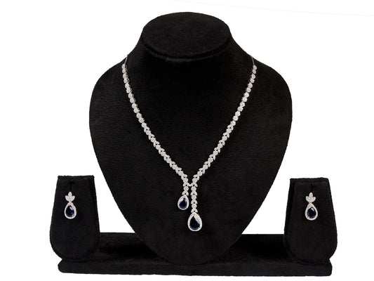 Cocktail Sapphire Silver Necklace Set