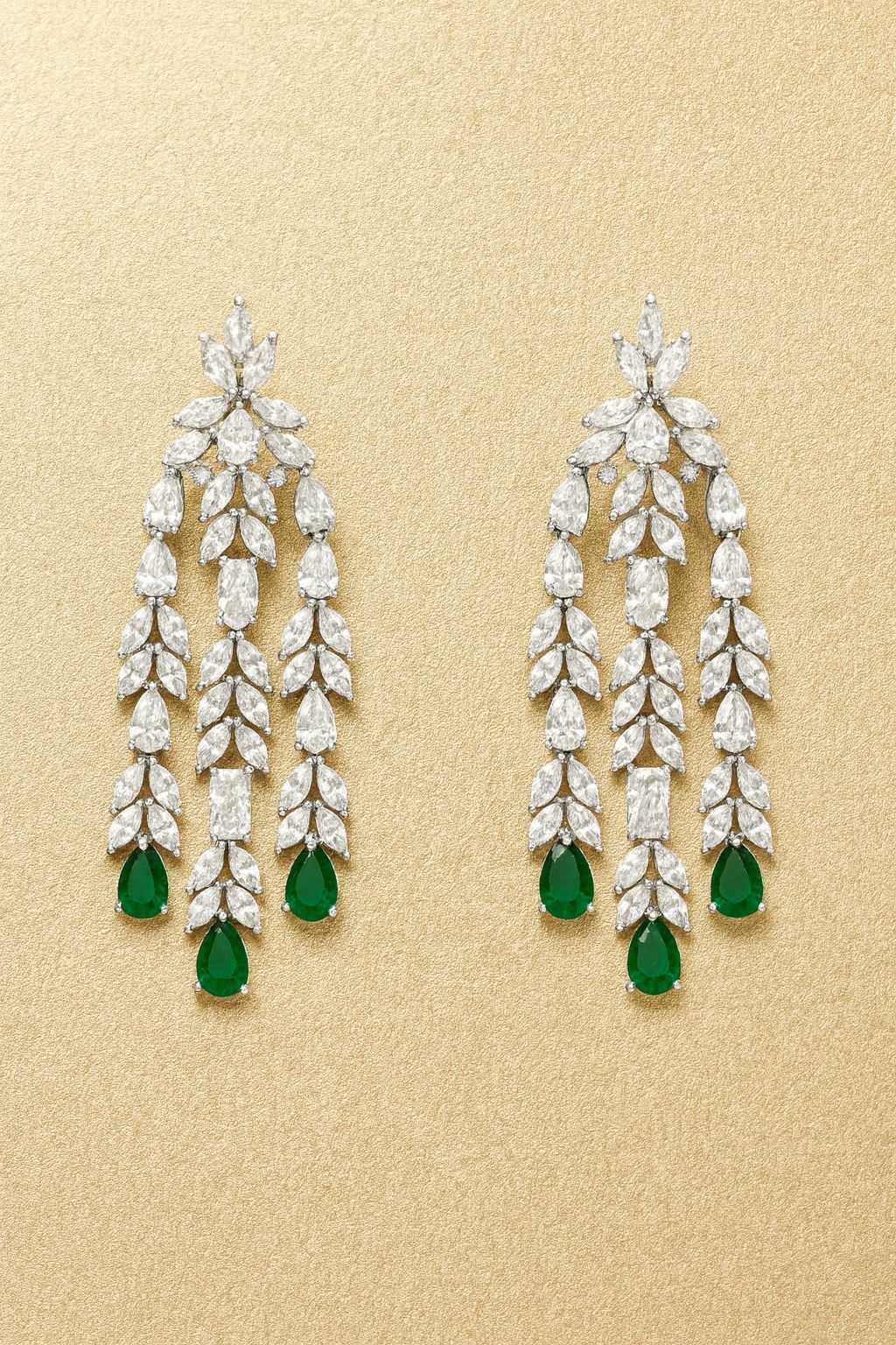 Statement Emerald Cocktail Diamond Silver Earrings