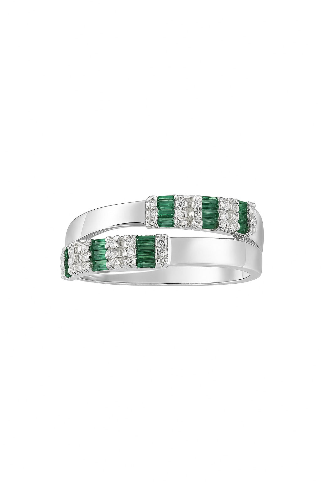Shine Knot Emerald And Diamond Silver Ring