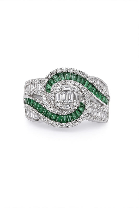 Regal Glow Emerald Silver Ring