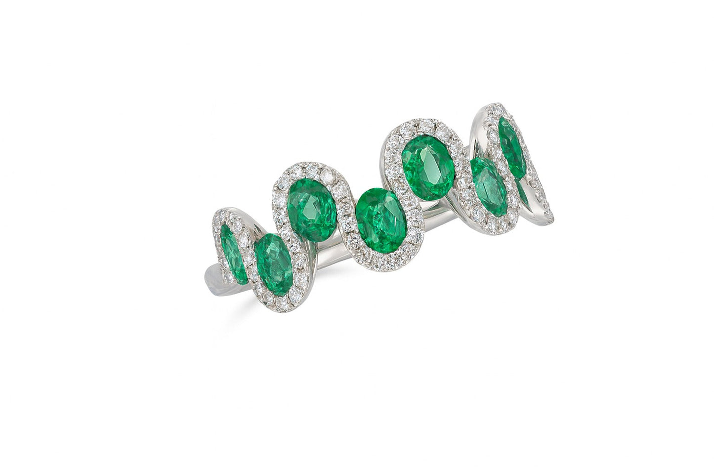 Emerald Bloom Diamond Silver Ring