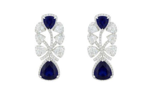 REGAL SAPPHIRE AND DIAMOND SILVER EARRINGS