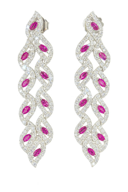 CROWN RUBY AND DIAMOND SILVER EARRINGS