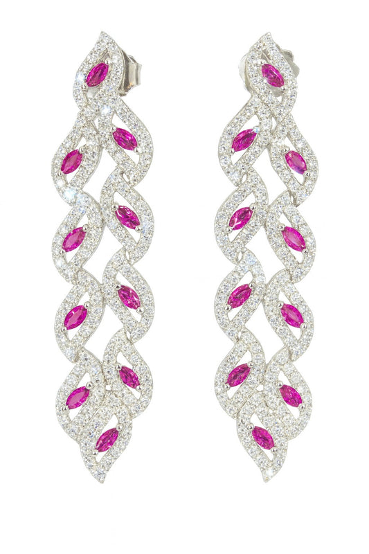 CROWN RUBY AND DIAMOND SILVER EARRINGS