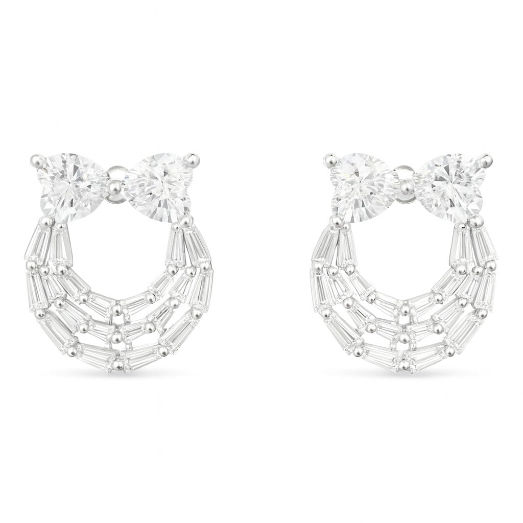 HEART AND BAGUETTE STUDS SILVER EARRINGS