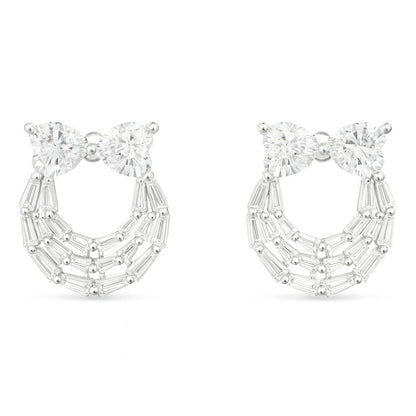 Heart And Baguette Studs Silver Earrings