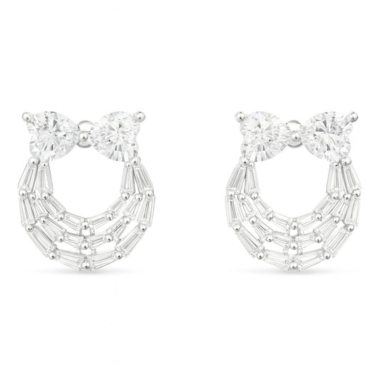 HEART AND BAGUETTE STUDS SILVER EARRINGS