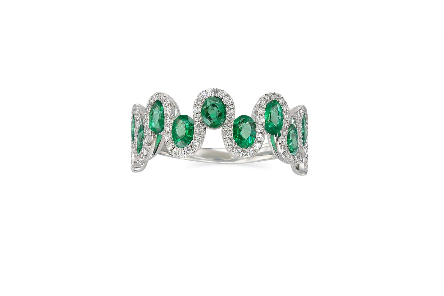 Emerald Bloom Diamond Silver Ring