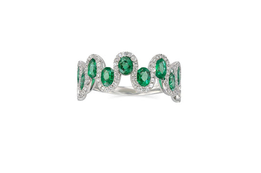Emerald Bloom Diamond Silver Ring