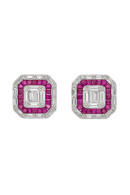 IMPERIAL RUBY AND DIAMOND STUDS SILVER EARRINGS