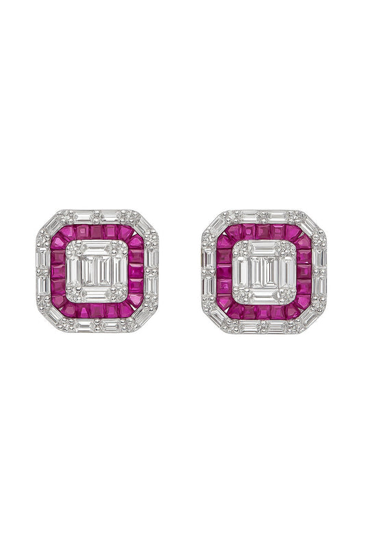 IMPERIAL RUBY AND DIAMOND STUDS SILVER EARRINGS