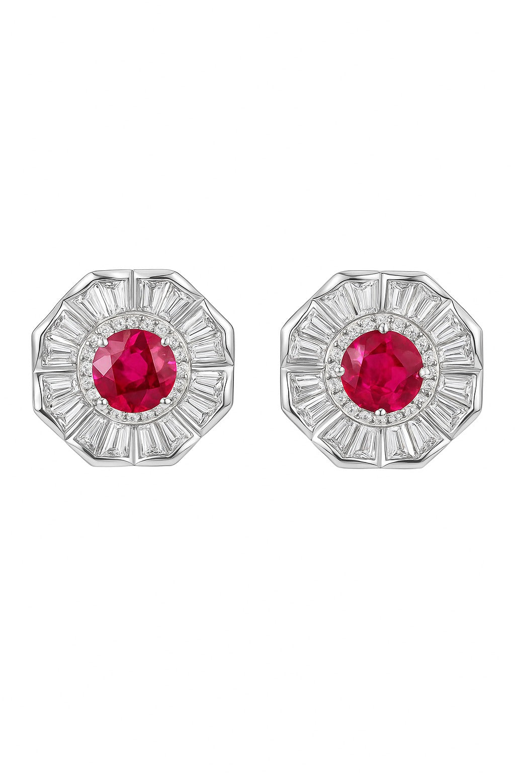 Sleek Ruby And Diamond Studs Silver Earrings