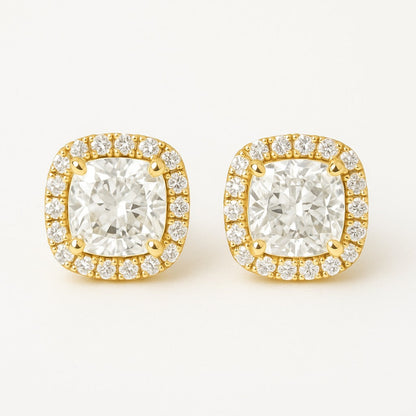 Cushion Gold Studs Silver Earrings