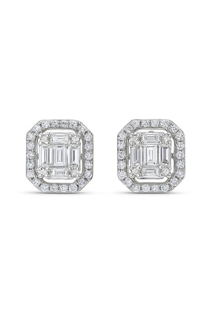 EMERALD DIAMOND STUDS SILVER EARRINGS