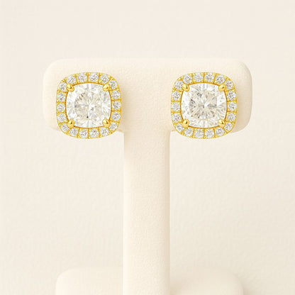 CUSHION GOLD STUDS SILVER EARRINGS