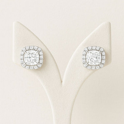 CUSHION DIAMOND STUDS SILVER EARRINGS