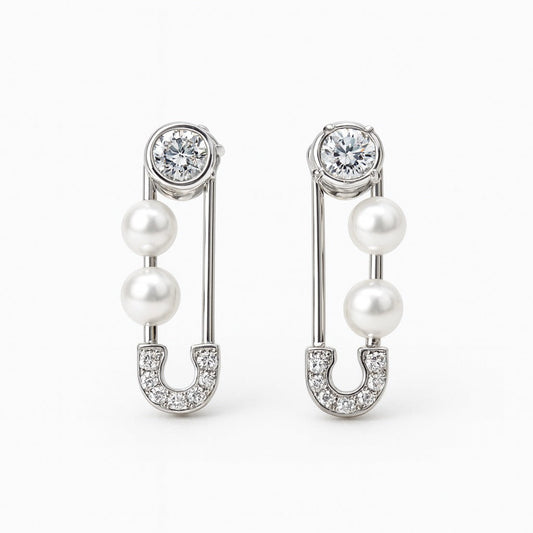 CHIC PEARL AND DIAMOND SILVER EARRINGS