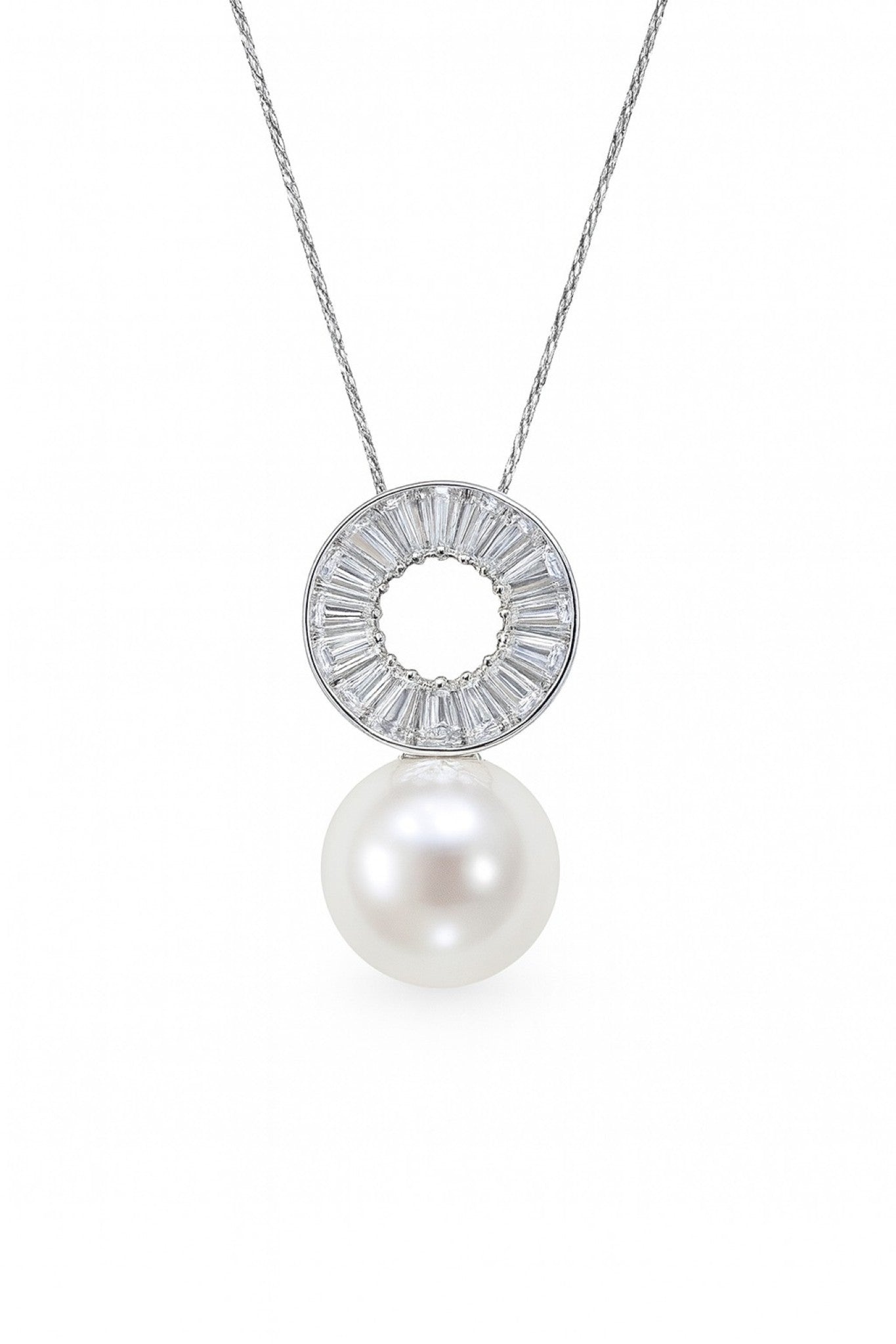 Baguette And Pearl Silver Pendant
