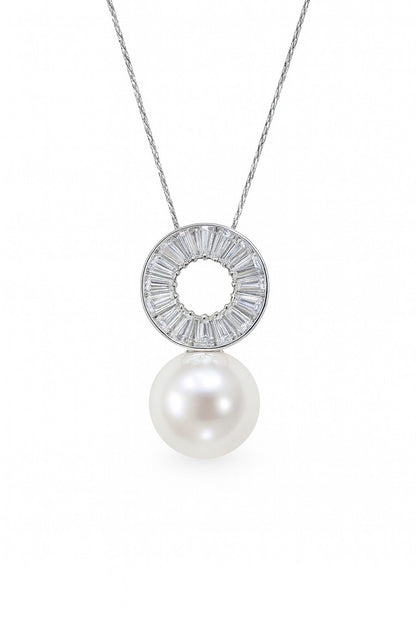 Baguette And Pearl Silver Pendant