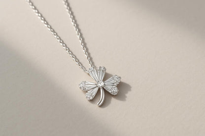 Minimal Baguette Diamond Silver Pendant