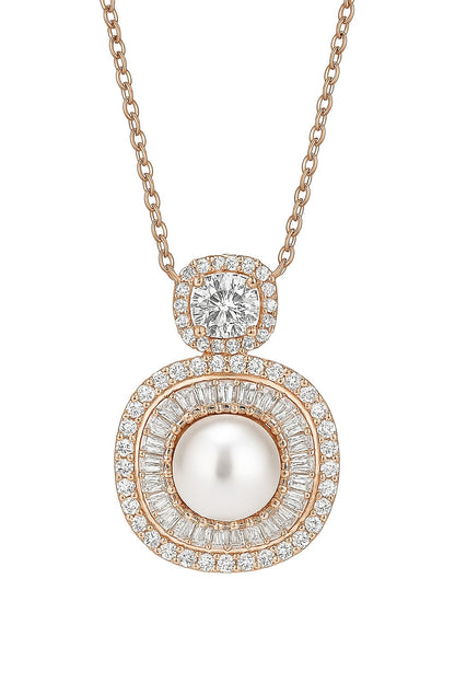 Pearl And Diamond Rosegold Silver Pendant