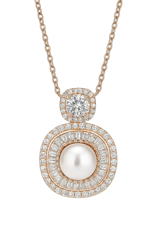 Pearl And Diamond Rosegold Silver Pendant