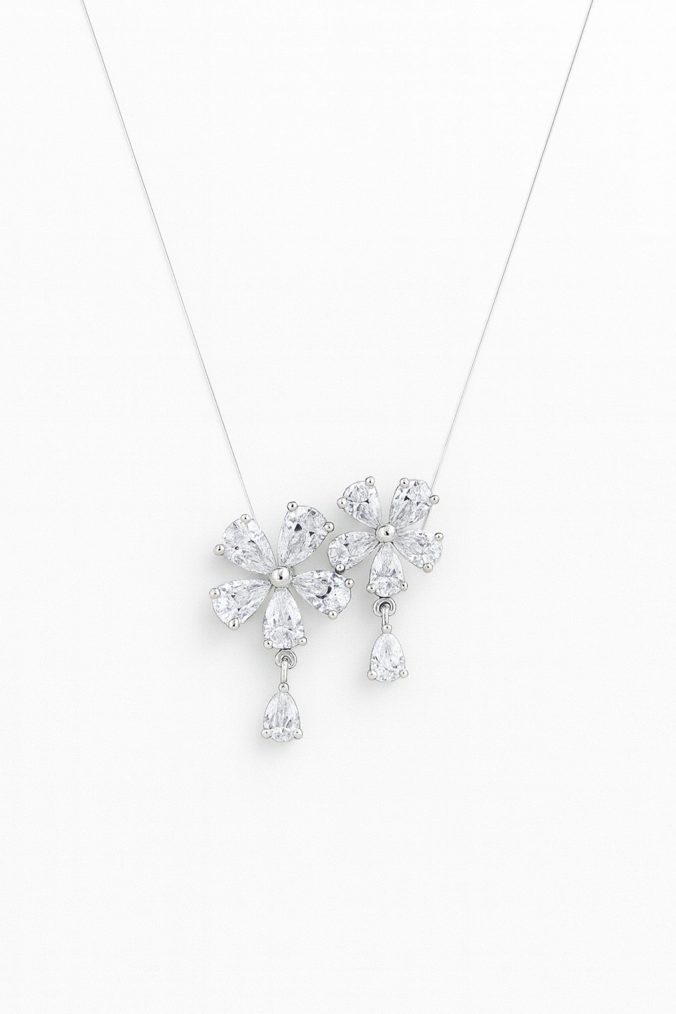 Two Diamond Flower Silver Pendant
