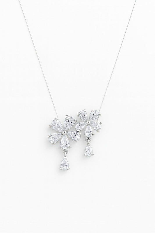 Two Diamond Flower Silver Pendant