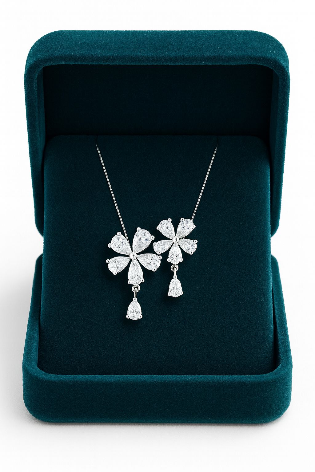 Two Diamond Flower Silver Pendant