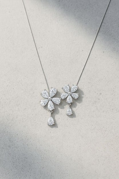 Two Diamond Flower Silver Pendant