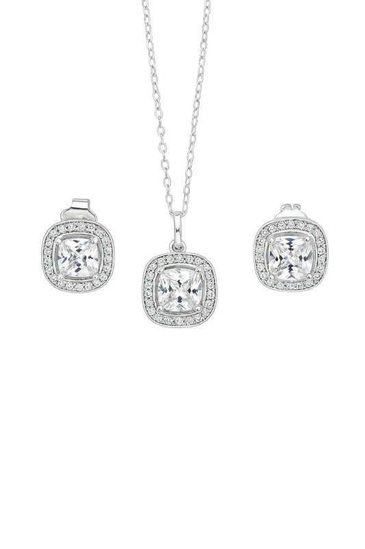 Cushion Diamond Silver Pendant Set