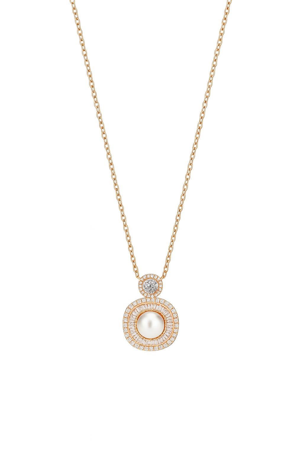 Pearl And Diamond Rosegold Silver Pendant