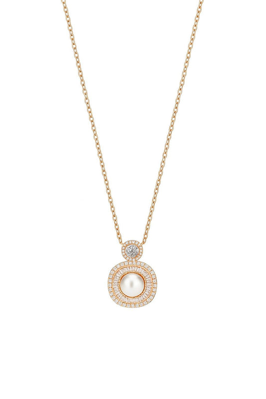 Pearl And Diamond Rosegold Silver Pendant