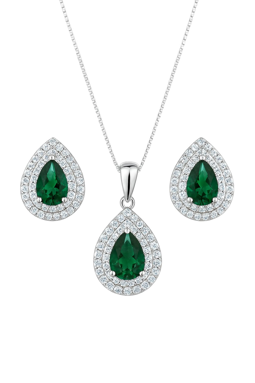 Serene Diamond And Emerald Silver Pendant Set
