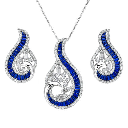 Precious Sapphire And Diamond Silver Pendant Set