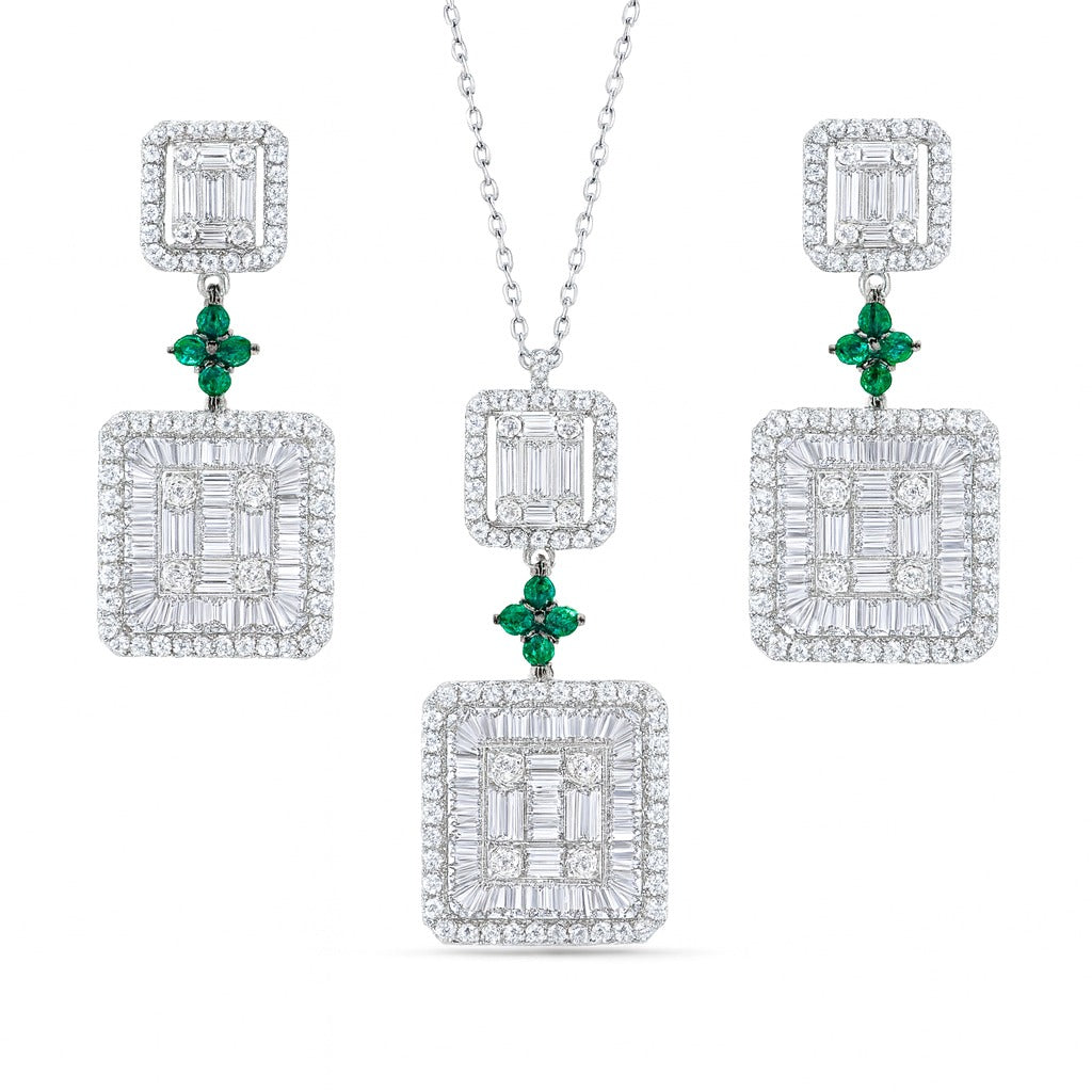 Cocktail Diamond Silver Pendant Set