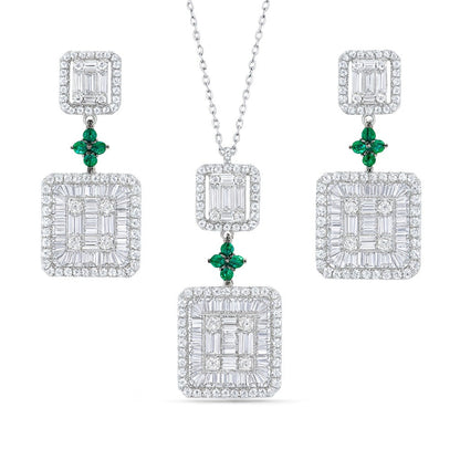 Cocktail Diamond Silver Pendant Set
