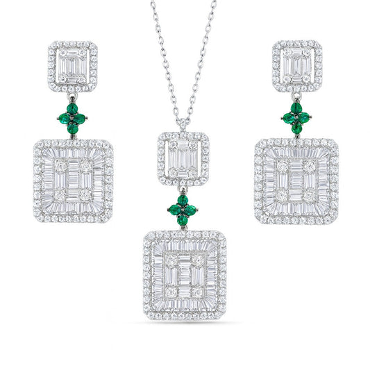 Cocktail Diamond Silver Pendant Set