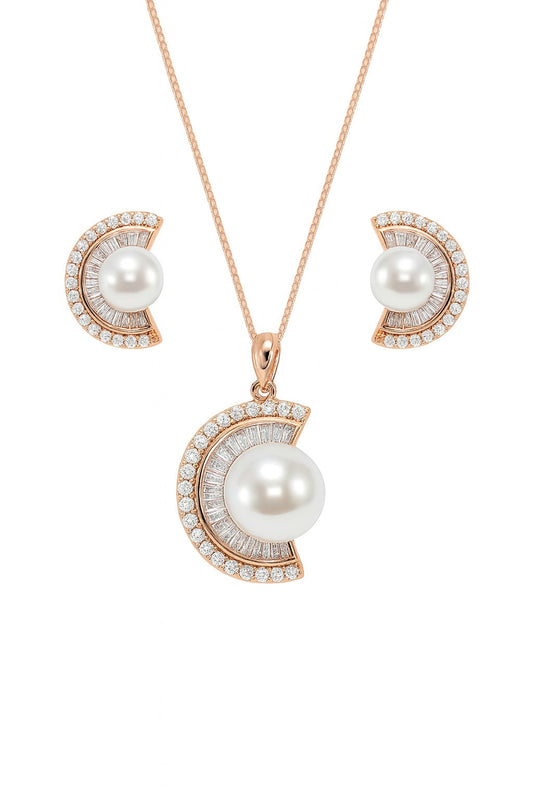 Pearl Promise Rose Gold Silver Pendant Set