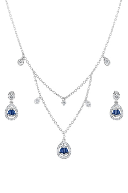 Modern Sapphire Silver Pendant Set