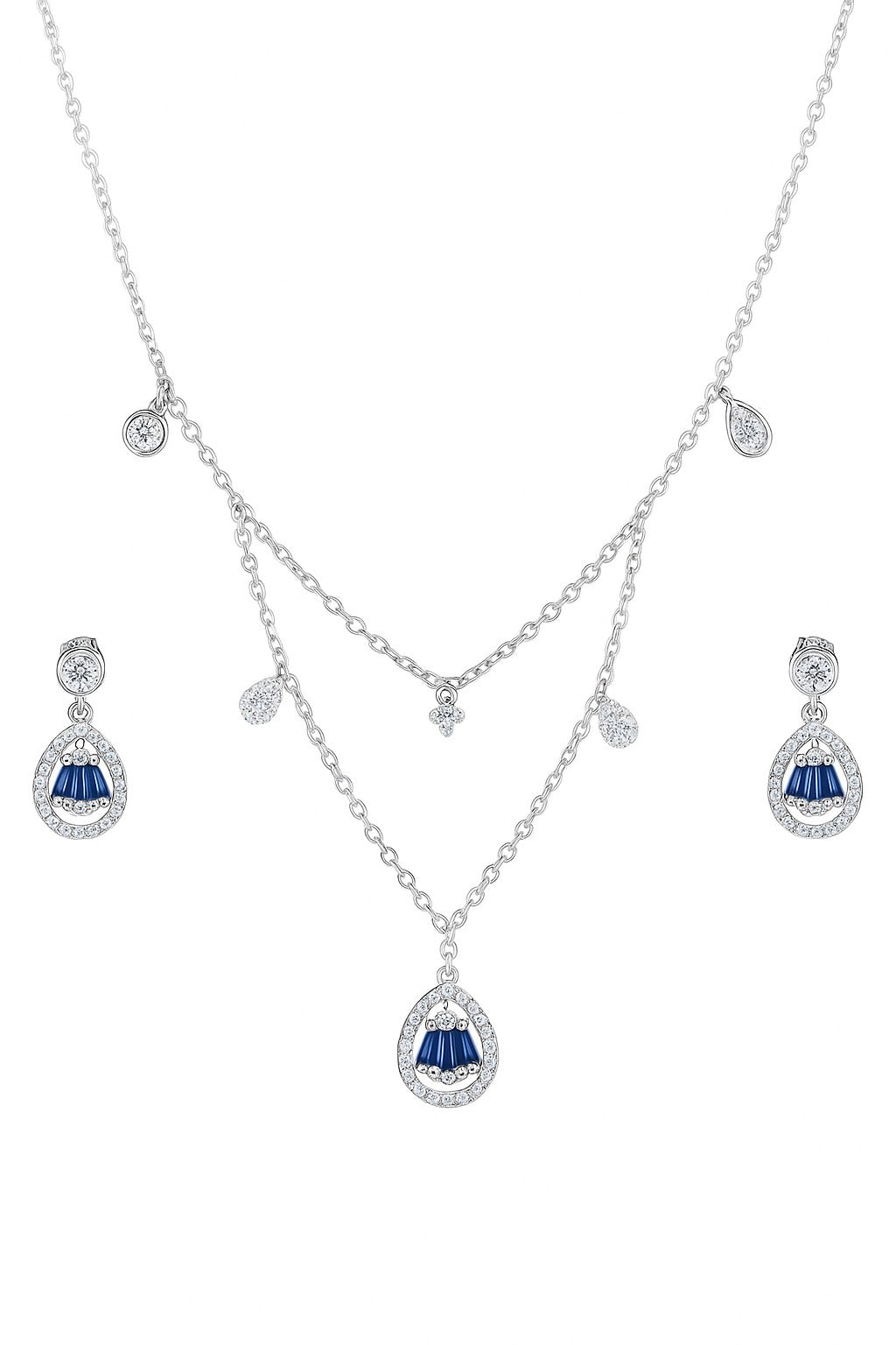 Modern Sapphire Silver Pendant Set